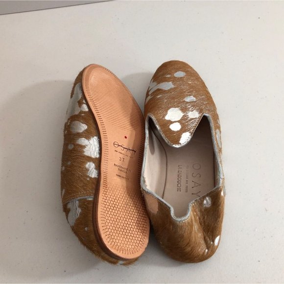 Anthroplogie OSAY La Babouche Flats Metallic Calf Hair Size 37 - Picture 5 of 5